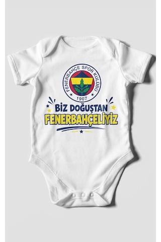 Morivokids Biz Doğuştan Fenerbahçeliyiz Kısa Kollu Bebek Body %100 Pamuk Beyaz