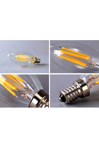 Rustik Led Ampul 4w E14 İnce Duy Gün Işığı 10 Adet Düz Mum Ampul