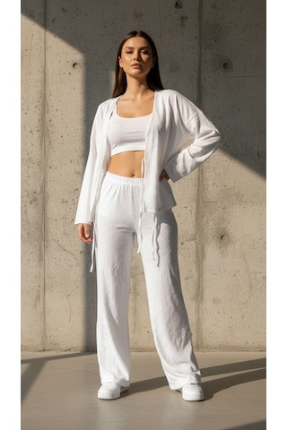 Divinus Kabartma Kalp Baskılı 5'li Pijama Takımı Beyaz