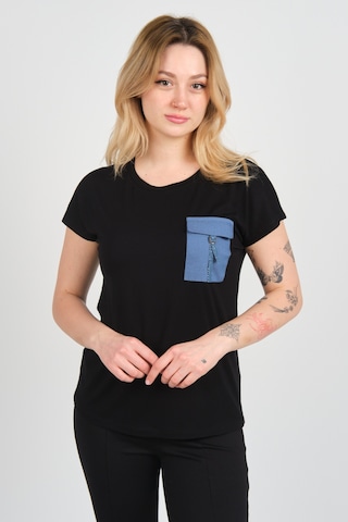 Sistas Kadın Düşük Kol Tek Cep Detaylı Bisiklet Yaka Bluz 24107 Siyah Siyah