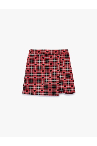 Koton Ekose Desenli Kalp Baskılı Şort Etek Kırmızı Ekose 6wkg40025ak Kırmızı Ekoseli