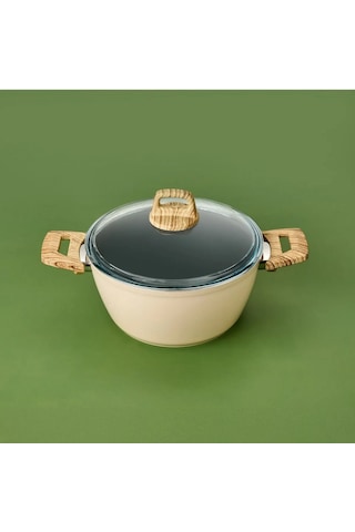 Hisar Seramik Derin Tencere - Beyaz / Kahverengi - 24 Cm