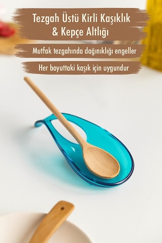 Akrilik Aquamarin Tezgah Üstü Kirli Kaşıklık & Kepçe Altlığı Mavi