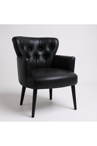 Roma Berjer - Modern Tekli Koltuk - Deri Kumaş - Siyah