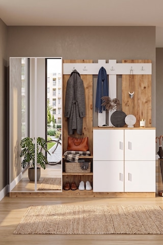 Yurudesign Gibson Vestiyer Portmanto Ayakkabılık Çam-Beyaz