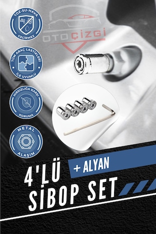 Renkli 4 Lü Sibop Kapak Seti Araba & Motosiklet Uyumlu, Alüminyum, Hava Kaçağını Önler - Gümüş Gri