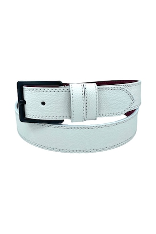 Süzer Deri Suni Deri Çift Dikişli Damar Desenli Model 4 Cm.lik Spor Kemer - 9016-11 001 - Beyaz