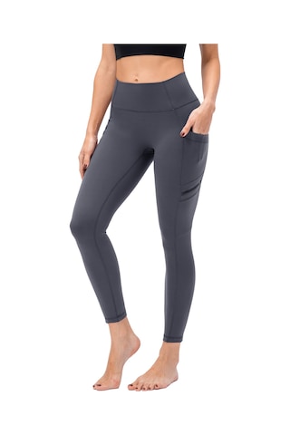 Kosona Kadınlar Yüksek Bel Dört Cep Spor Tayt - Yoga, Koşu, Bisiklet İçin Dayanıklı Nilon-spandex Gri Avrupa Numara 6/m Gri