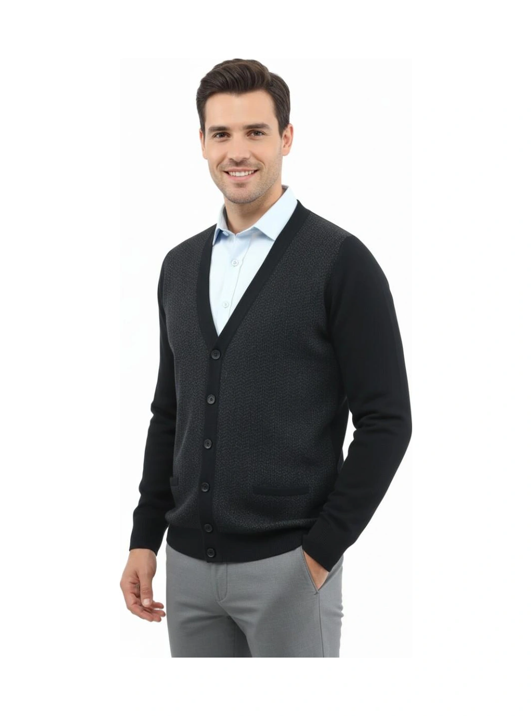 Erkek Düğmeli Hırka Cepli Çelik Örgü Klasik Kalıp 5212m Bgl-st04848 Lacivert