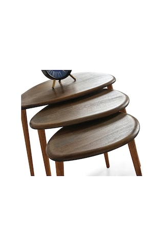 Favdecor Masif Doğal Ahşap Zigon Sehpa 3'lü Set Koyu Meşe