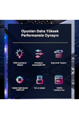 Aula S12 Pro 12800 Dpı 8 Tuşlu Makrolu Kablolu Optik Gaming Oyuncu Mouse Siyah Diğer