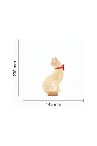 Sincara Home Kedi Petek Dekor / Masa Ve Gece Lambası Beyaz Kedi - Siyah Kurdele