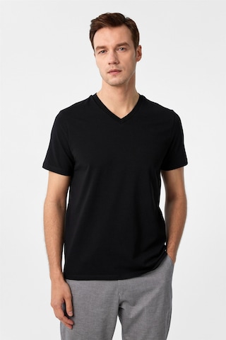 Süvari Siyah Slim Fit Düz V Yaka Tişört