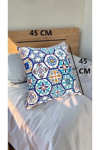 45 x 45 Kırlent İçi Dolu Salon Minderi, Minder, Çocuk Odası Minderi, Koltuk Minderi, Yastık Çini Desen