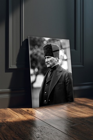 Atatürk Siyah Beyaz Kırılmaz Cam Tablo
