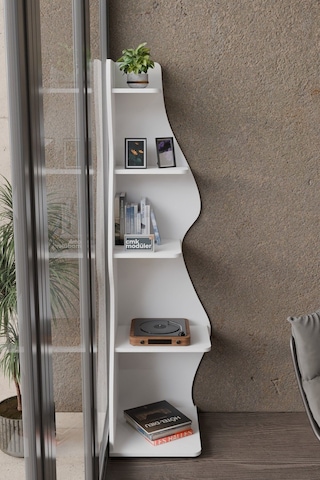 Wave 5 Raflı Dekoratif Kitaplık Dosya Rafı 180 Cm Kitaplık Beyaz
