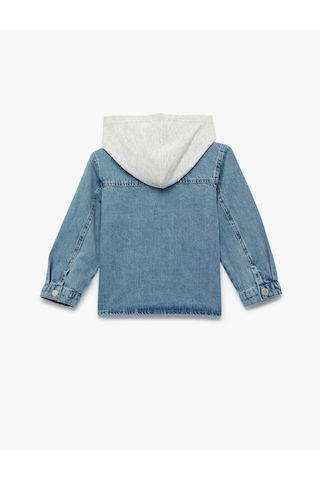 Koton Uzun Kollu Pamuklu Cepli Düğmeli Çıkarılabilir Kapşonlu Denim Ceket Orta İndigo 6smb60003td