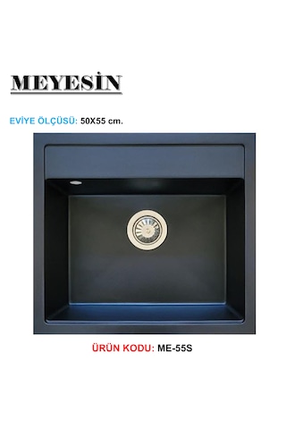 Meyesin ME-55S Granit Tek Göz Mutfak Evyesi Siyah 50 x 55 CM