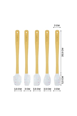Valletta Indigo 5'li Beyaz Renkli Noktalı Bambu Silikon Spatula