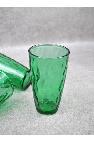 6'lı Kristal Cam Uzun Meşrubat Bardağı Yeşil Bardak 440 Ml