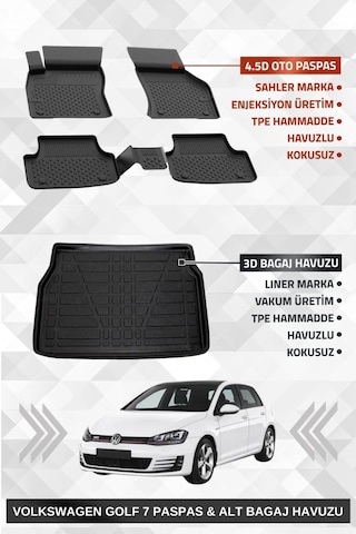 Sahler Volkswagen Golf 7 2013-2020 Uyumlu 4.5d Premium Havuzlu Paspas Ve Liner Marka 3d Alt Bagaj Ha