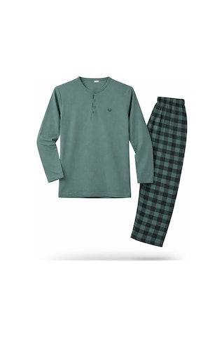 Mutlu City Erkek İnterlok Rahat Kalıp Sıfır Yaka Pamuk Pijama Takımı 6806 Mint Yeşili