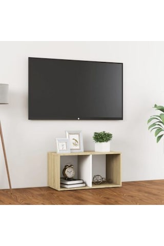 Tdesıgno Ay Televizyon Sehpası - Ünitesi -kitaplık-meşe Beyaz 72 Cm 2 Raflı Meşe - Beyaz