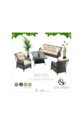 Sofa Garden Erciyes 3-1-1 Masa El Örgüsü Rattan Takım Bahçe-balkon-cafer Kahverengi