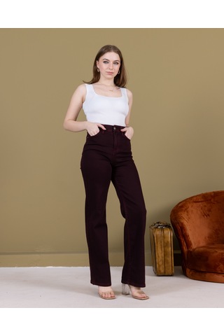 Ahmetkoccollection Kadın İspanyol Paça Pantolon Bordo Bordo