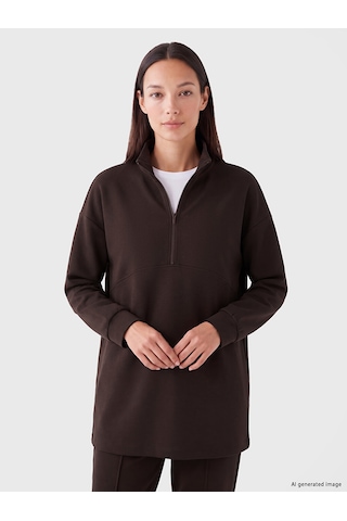 LC Waikiki Lc Waıkıkı Kahverengi Oversize Soft Touch Kadın Sweatshirt Tunik