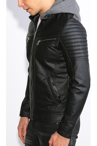 Delpino Dar Kesim Kapüşonlu Erkek Deri Ceket