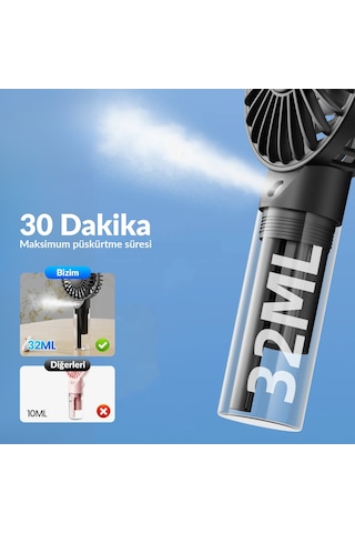 Warmco K31 Su Püskürtmeli Şarjlı El Vantilatörü Taşınabilir Masaüstü Standlı 3 Kademeli Serinletici Mini Soğutucu Fan Beyaz