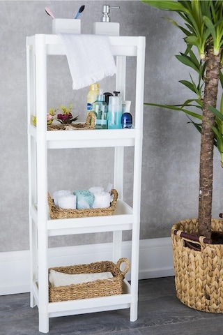 Omaş Household Product Beyaz Banyo Rafı, Organizer Raf, Çok Kullanışlı Raf Ünitesi