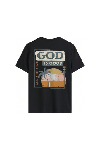 God Is Good T-shirt - Siyah Baskılı Oversize Bisiklet Yaka Kısa Kol Tişört Siyah