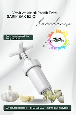 Vidalı Sarımsak Ezici - Çevirmeli Sarımsak Ezeceği Plastik Beyaz