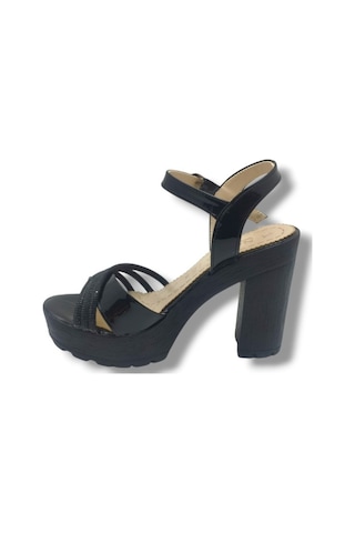 Selfie 4260-26 Rugan Taşlı Çapraz Bant Platform Topuk Fashion Kadın Sandalet 11cm Siyah