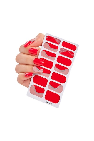 Qingmipy 14 Adet Kırmızı Jel Tırnak Sticker Seti - Uv/led Lambayla Sabitlenir - 2 Hafta Dayanıklı - Tırnak Fırçası Ve Palet İçerir