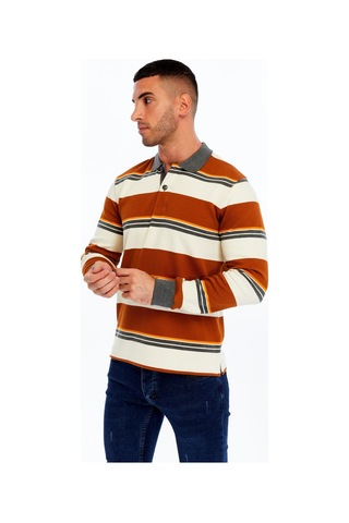 Ar-ma Erkek Ribanalı Regular Fit Çizgili %95 Pamuk %5 Elastane Ringel Pike Kumaş Polo Yaka Düğmeli Sweatshirt K30554953102 Kahverengi-k3 Kahverengi - Krem