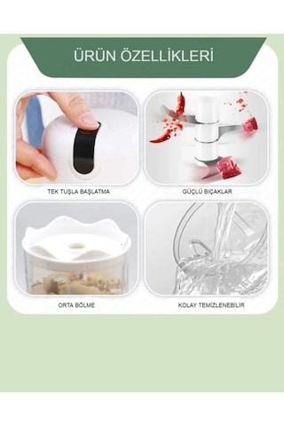 Şarjlı Mini El Rondosu Çelik 3 Bıçaklı 250 Ml Mutfak Robotu Hazneli Rondo Sebze Et Doğrayıcı Rende