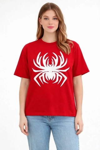 Dogutrend Örümcek Baskılı Tişört Kısa Kollu Bisiklet Yaka T-shirt - Kırmızı