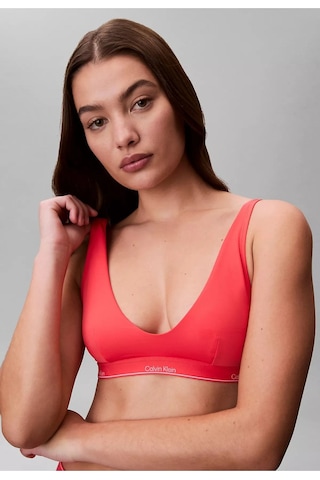 Calvin Klein Kadın Kalın Askı Ck Yazı Desenler Slim Fit Süngerli Pembe Bikini Üstü-16148