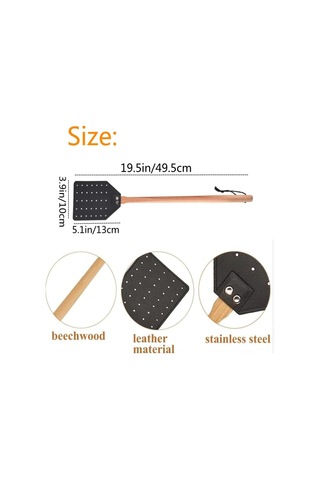 Dofolink 2 Adet Siyah Deri Ve Ahşap Saplı Dayanıklı Sinek Vuruğu, Uyumlu Tutuş, Uçakları Etkili Vurmak İçin Araç Siyah