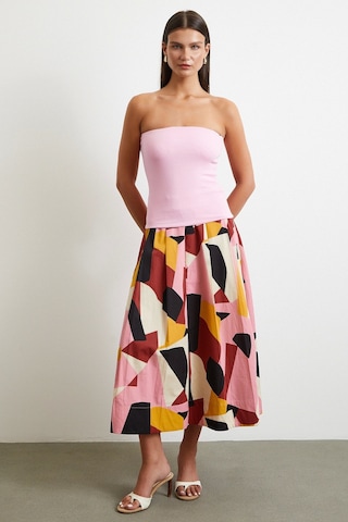 Desenli Midi Etek Pembe Pembe
