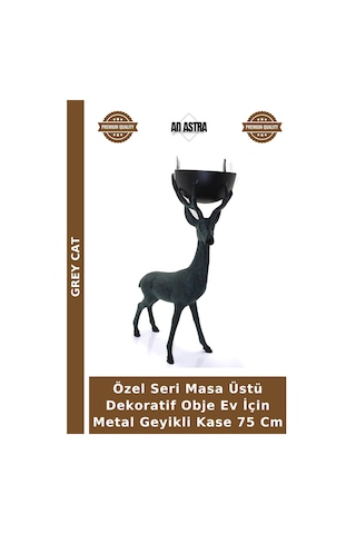 Özel Seri Masa Üstü Dekoratif Obje Ev İçin Metal Geyikli Kase 75 Cm