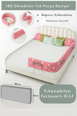 Miralay Yeni Nesil Yatak Bariyeri 180 CM Pembe Yıldız
