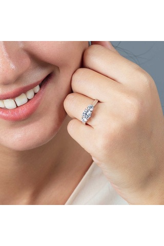 Tesbihane Starlight Diamond Pırlanta Montür Mini Tasarım 925 Ayar Gümüş Kadın Tria Yüzük Beyaz