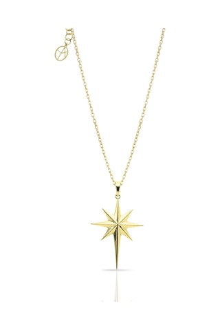 Oya Silver İri 24k Altın Kaplama Gümüş Kutup Yıldızı Kolye 4x2.5 Cm Oyot403