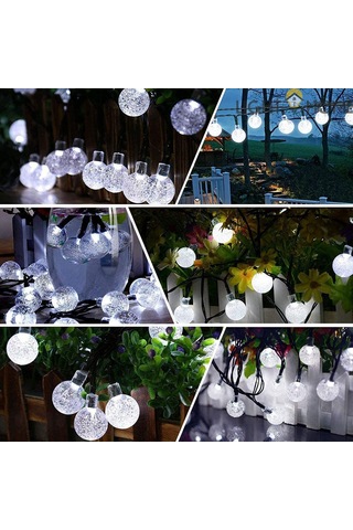 50 Led 7 Metre Beyaz Kristal Güneş Enerjili Led Işık Solar Bahçe