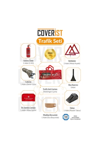 Trafik Ve İlk Yardım Seti - Muayene Uyumlu 1 Kg Araç Yangın Tüpü - 2 Adet Reflektör - Gold Pack