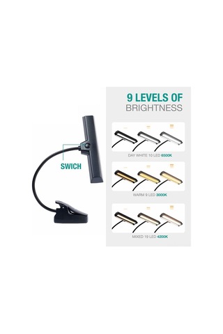 Monyee 19 Led'li 3 Renk Sıcaklığı Ve Parlaklık Seviyesi Ayarlanabilir Göz Koruyucu Okuma Işığı - Müzik Notu Aydınlatıcısı, Usb Şarjlı 2070a Modeli Diğer
